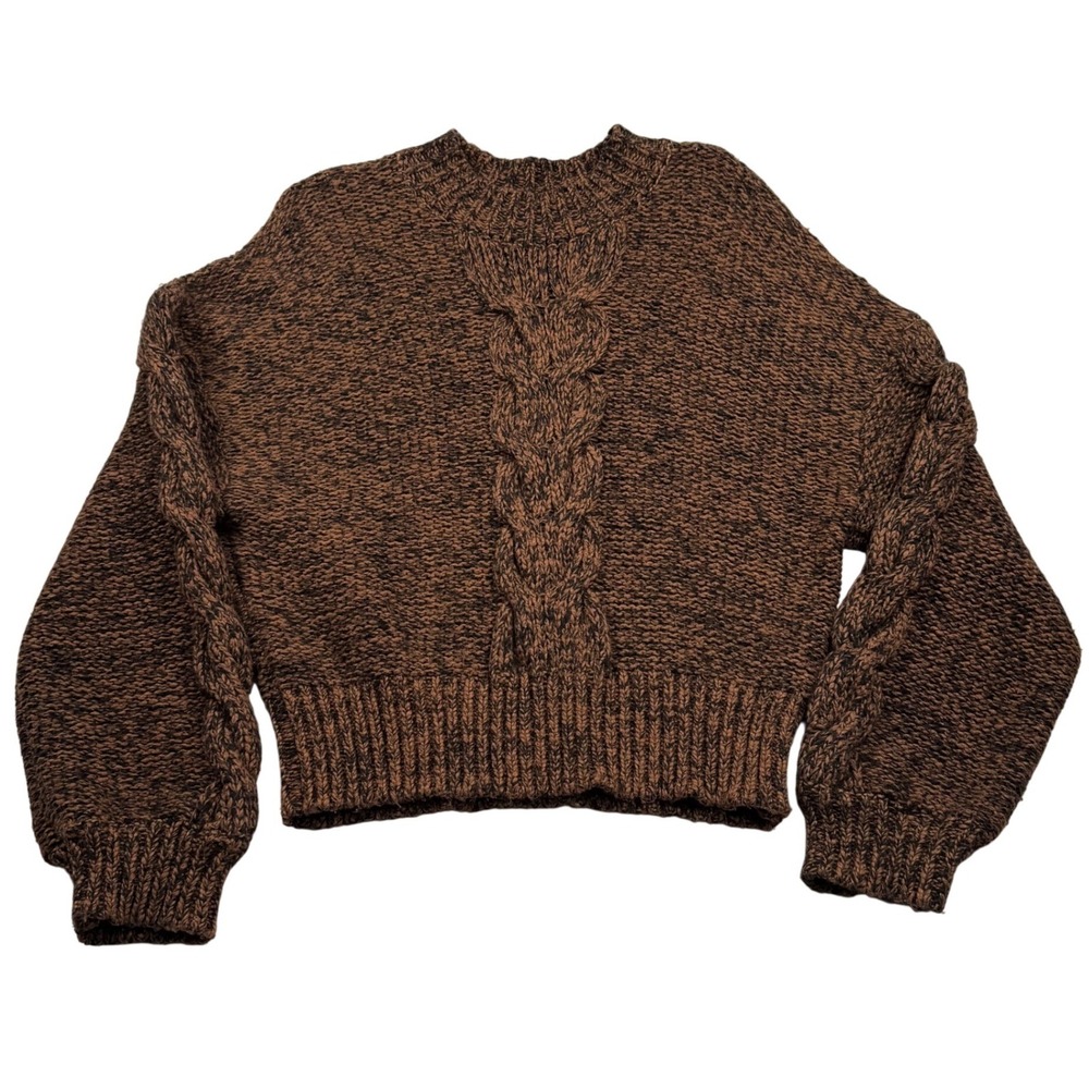 Rhode Archie Sweater Women Medium Brown Marled Wool Blend Cropped Balloon Sleeve